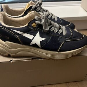 Golden Goose Navy and White Sneakers